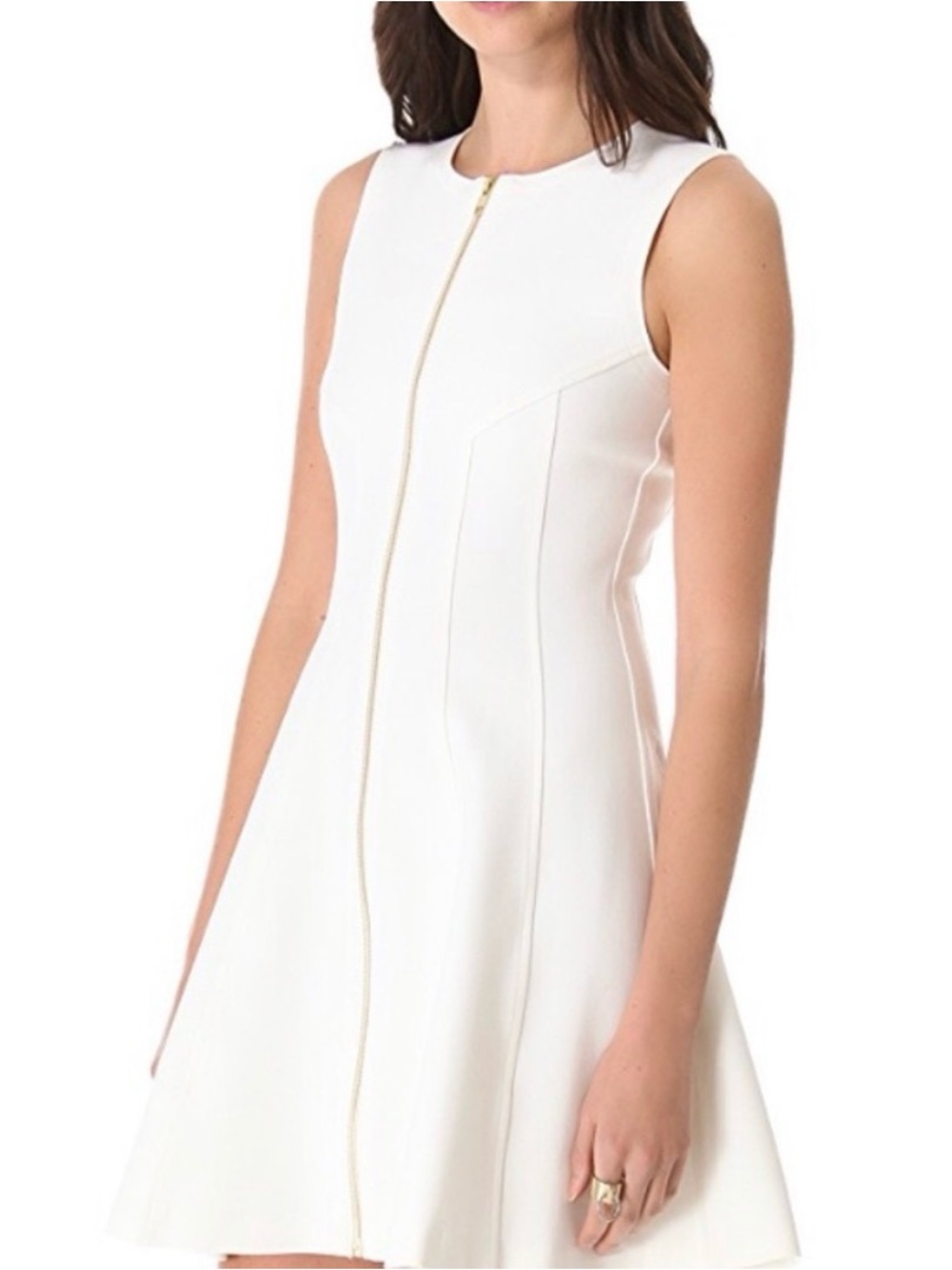 Theory Cream Sleeveless Zip-Front Flared Dress